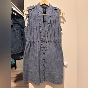 Blue Denim Sleeveless Button-Down Dress